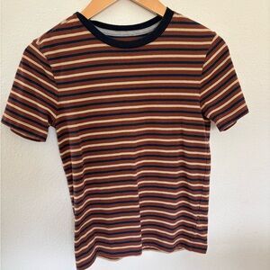 Old Navy Short Sleeve Striped Crewneck in Brown and Navy
